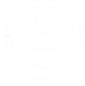 Hand supporting person with circular arrow.